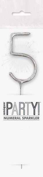 7" Silver Glitz Number Cake & Cupcake Sparklers