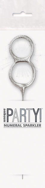 7" Silver Glitz Number Cake & Cupcake Sparklers