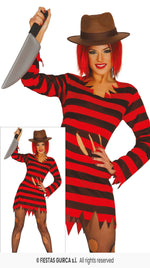 Mrs Scissors Red & Black Striped Ladies Dress