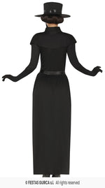 Ladies Black Plague Dress with Belt, Hat & Mask