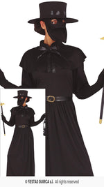 Ladies Black Plague Dress with Belt, Hat & Mask