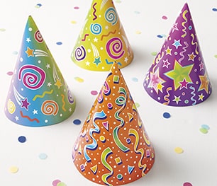 KALEIDOSCOPE CONE PARTY HATS - 6PK