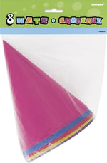 Bright Coloured Cone Hats - 8pk