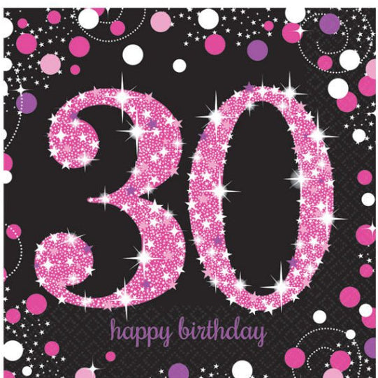 Pink 30th Birthday Celebration Napkins - 16pk
