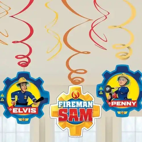 Fireman Sam Hanging Swirl Decorations - 6pk