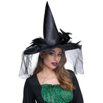 Deluxe Witches Hat - Black with Feathers