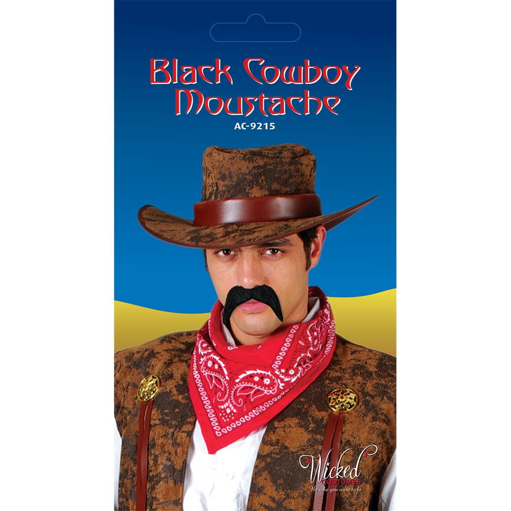 Black Cowboy Moustache - Each