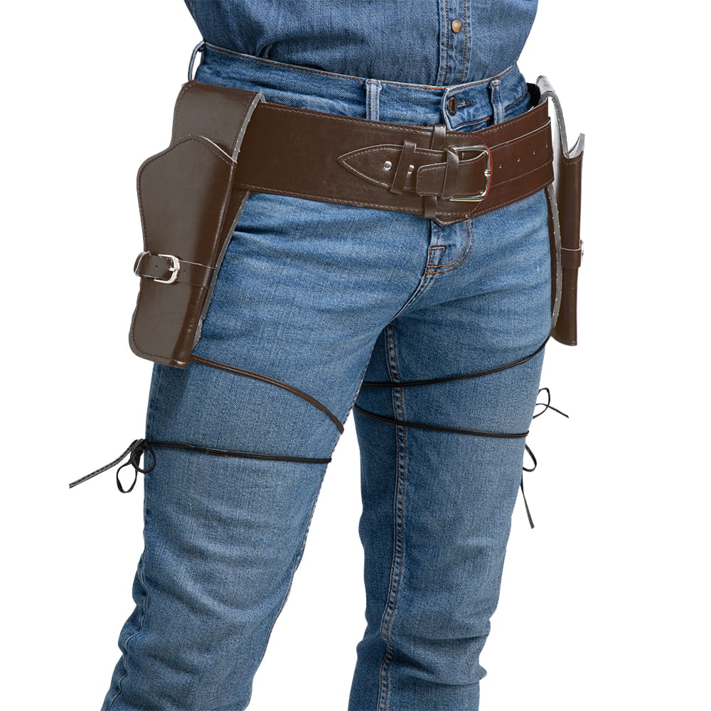 Deluxe Authentic Double Western Wandering Gunman Belt & Holster - Brown
