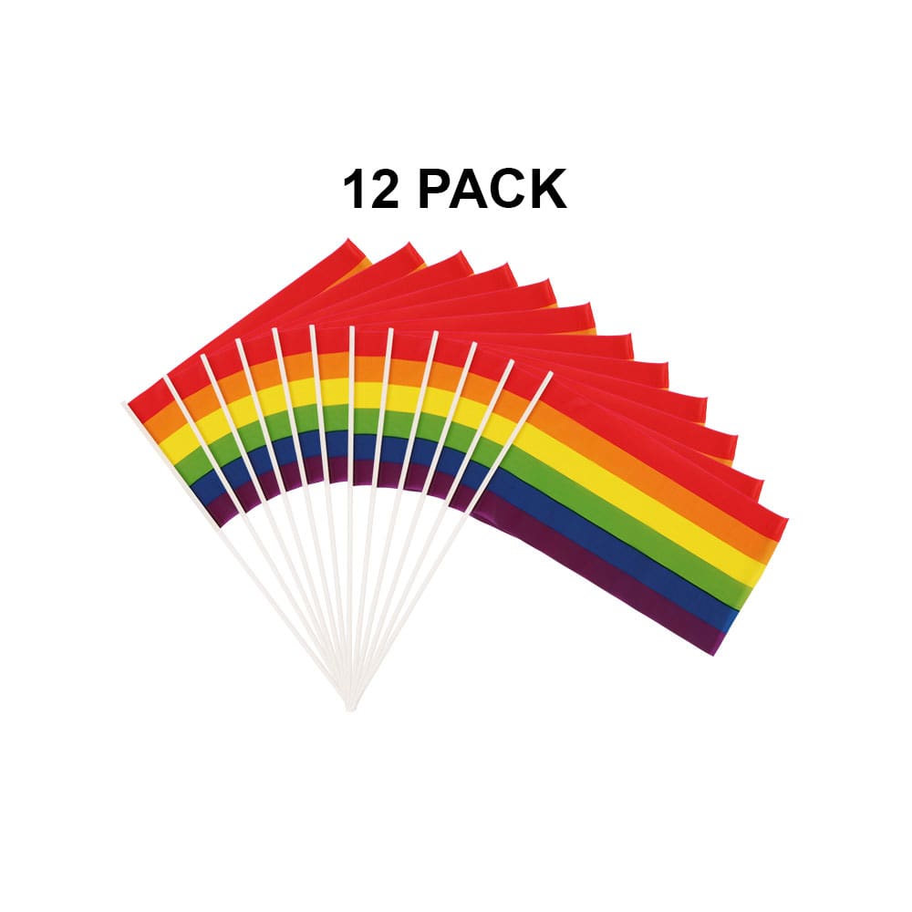 12 Pack Rainbow Hand Flags 30x17cm