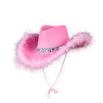 Texan Cowgirl Hat - Baby Pink with Sequins & Marabou