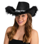 Texan Cowgirl Hat - Black with Sequins & Marabou