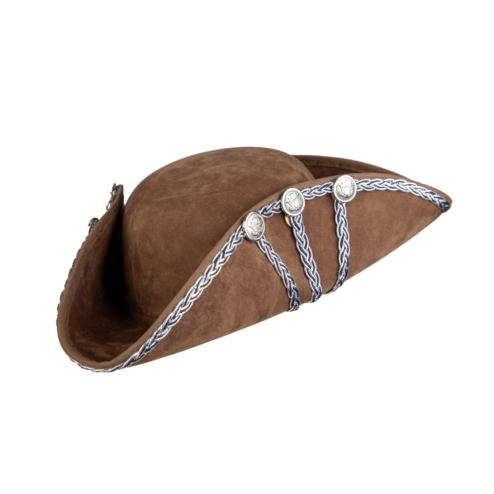 Deluxe Brown Pirate Hat w/Silver Trim