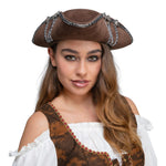 Deluxe Brown Pirate Hat w/Silver Trim