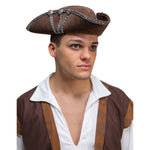 Deluxe Brown Pirate Hat w/Silver Trim