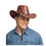 Wild Outback Cowboy Hat Brown Stressed Faux Leather Look