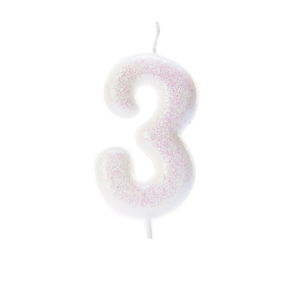 White Iridescent Moulded Number Candle 0-9