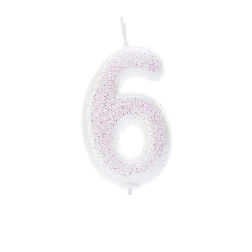 White Iridescent Moulded Number Candle 0-9