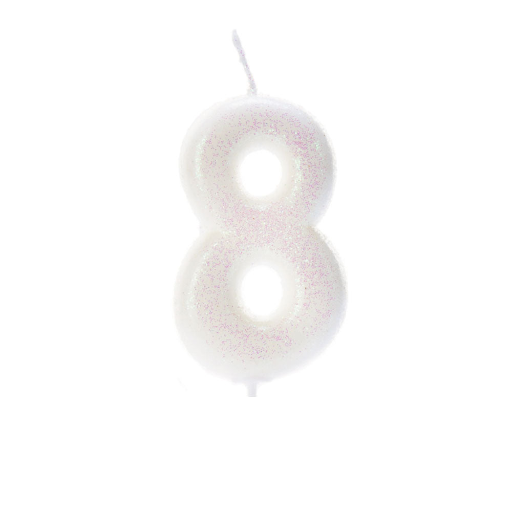 White Iridescent Moulded Number Candle 0-9