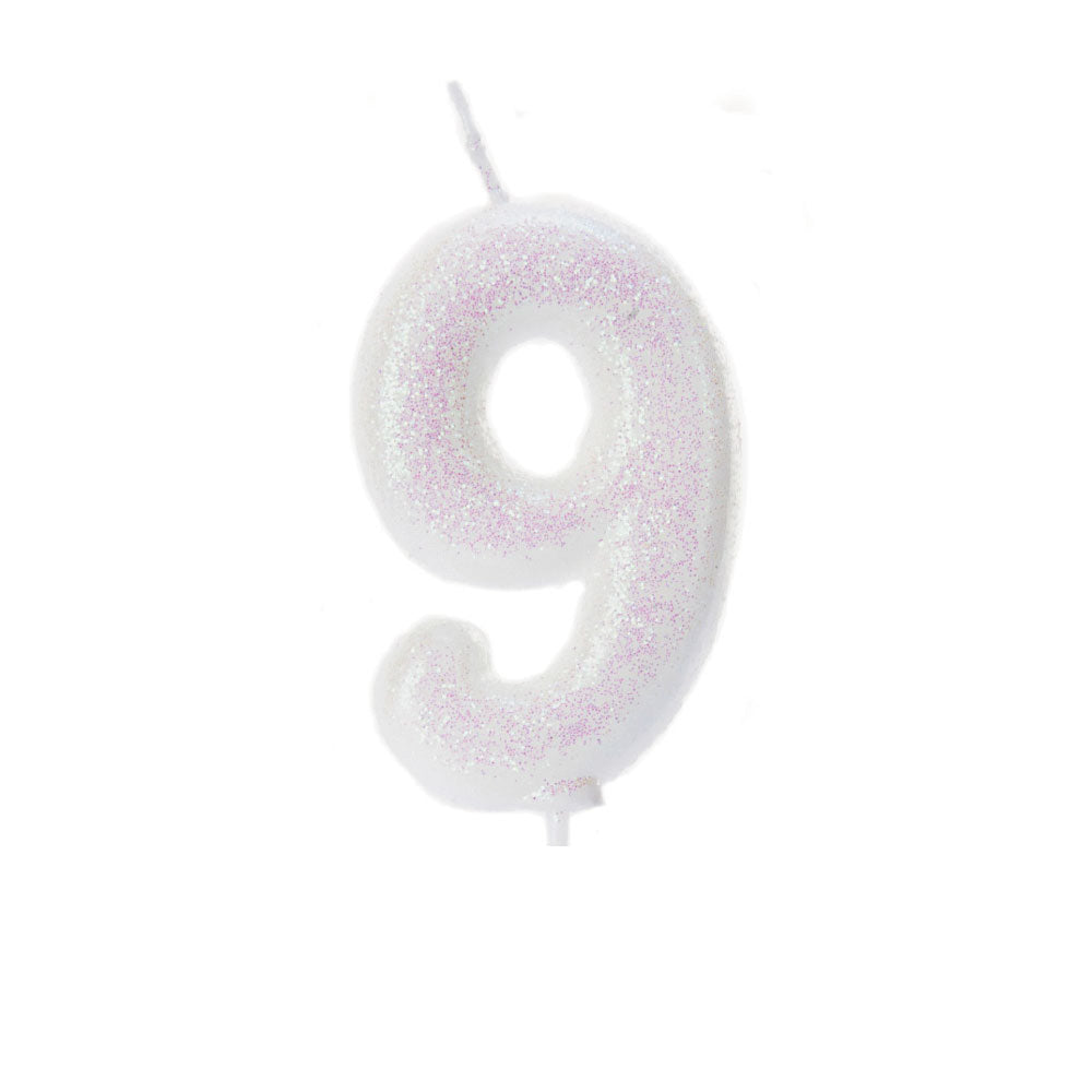 White Iridescent Moulded Number Candle 0-9