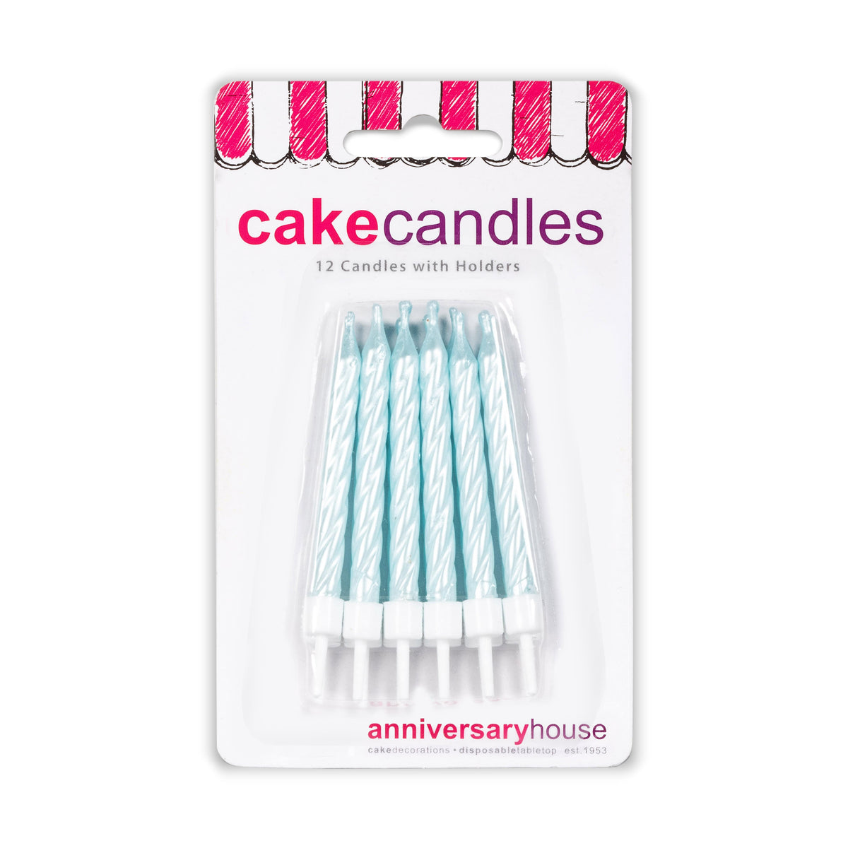 Pearlescent Blue Birthday Candles with Holders - 12pk