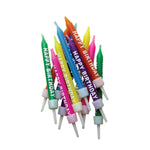 Happy Birthday Candles Multi-Coloured with Holders - 12pk