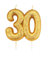 Age 30 Glitter Numeral Moulded Pick Candle Gold