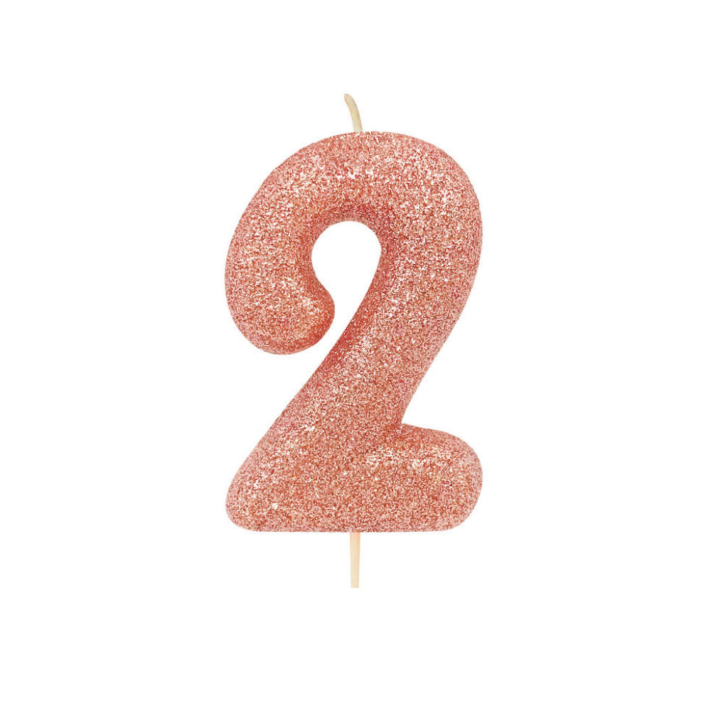 Pink Glitter Moulded Number Candle 0-9