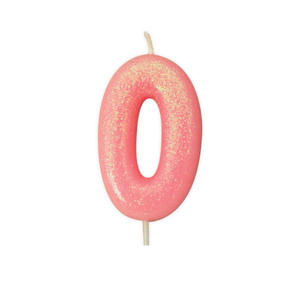 Pink Glitter Moulded Number Candle 0-9