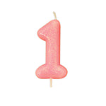 Pink Glitter Moulded Number Candle 0-9