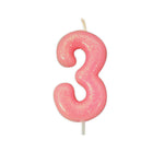 Pink Glitter Moulded Number Candle 0-9