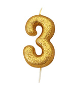 Gold Glitter Moulded Number Candle 0-9