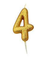 Gold Glitter Moulded Number Candle 0-9