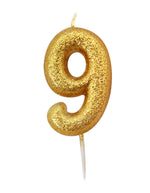 Gold Glitter Moulded Number Candle 0-9