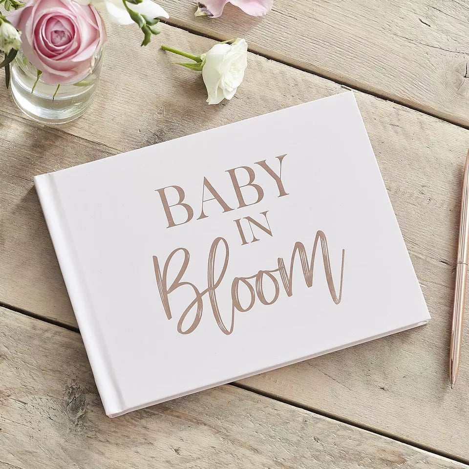 Baby in Bloom Blush Rose Gold Foiled Guest Book