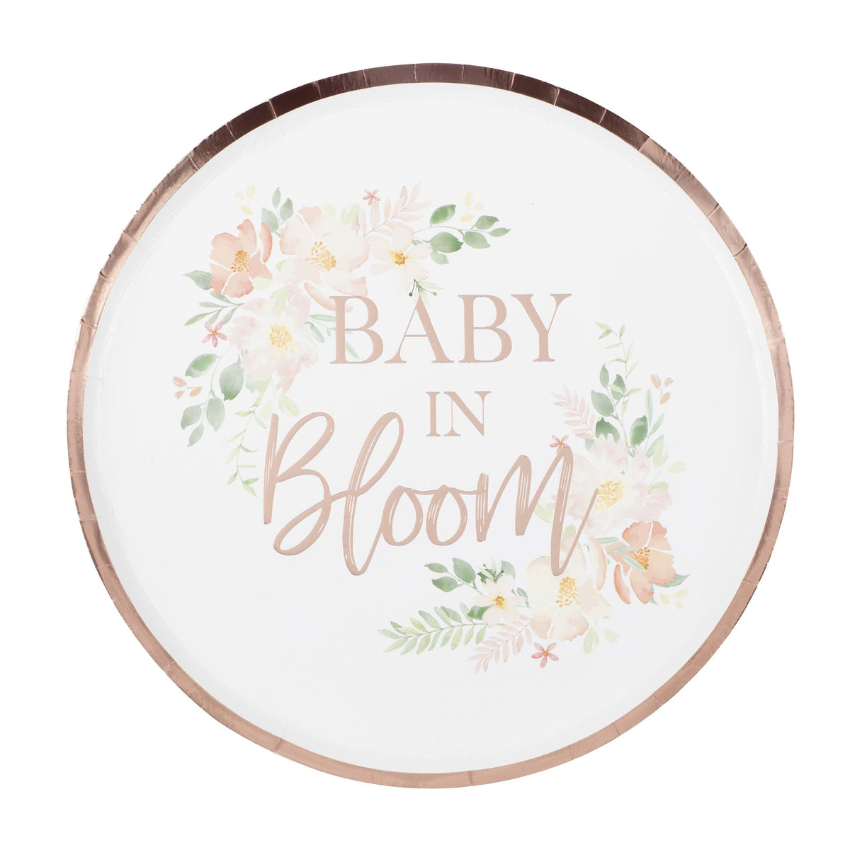 Rose Gold Baby In Bloom Baby Shower Plates - 8pk