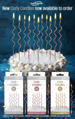 Curly Candles x 12 with Holders - Gold