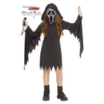 Girls Ghost Face Bling Costume Sparkling Diamante Scream Mask Black Hooded Dress. 