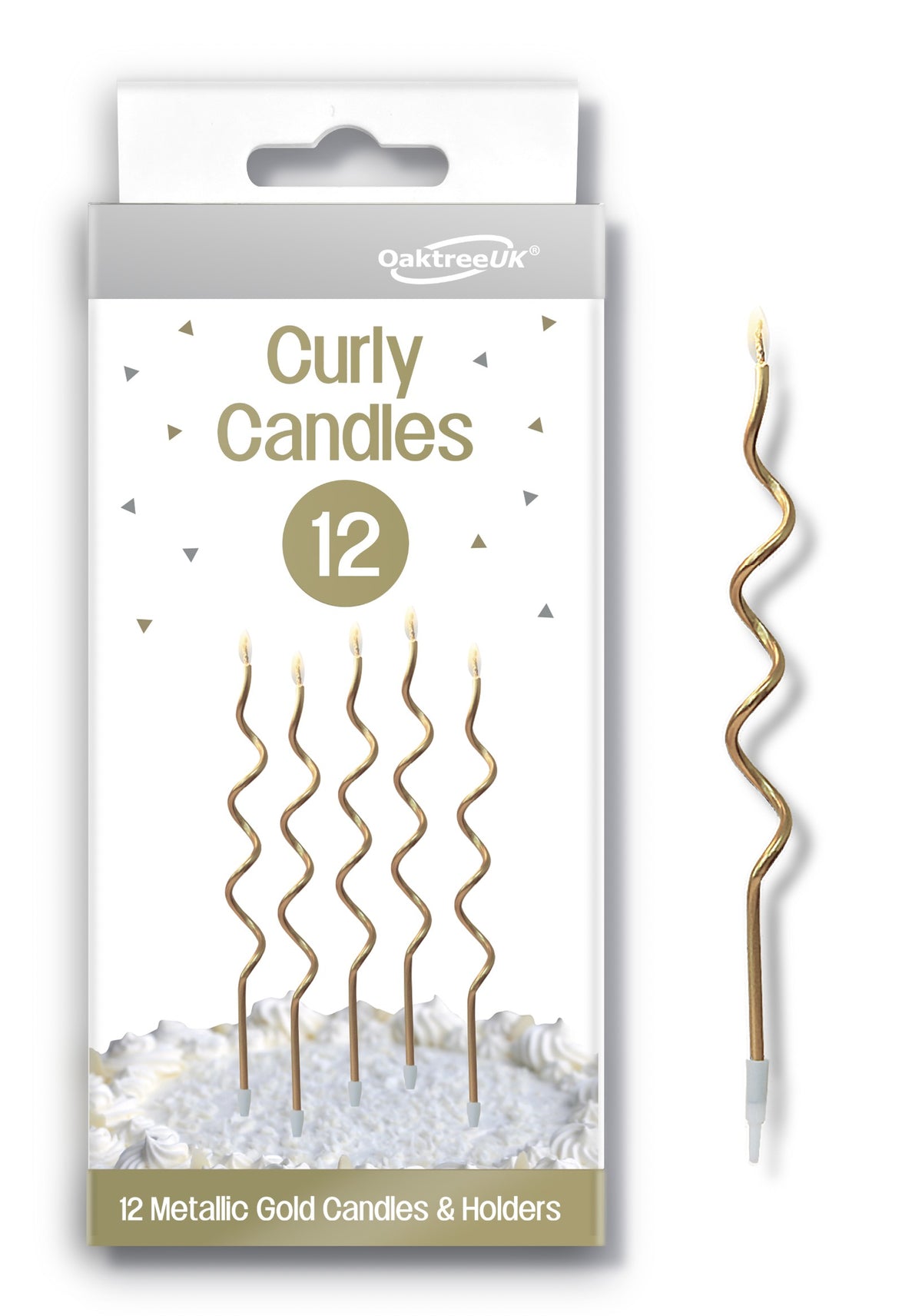 Curly Candles x 12 with Holders - Gold