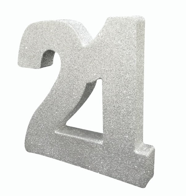 Number 21 Glitter Table Decoration Silver