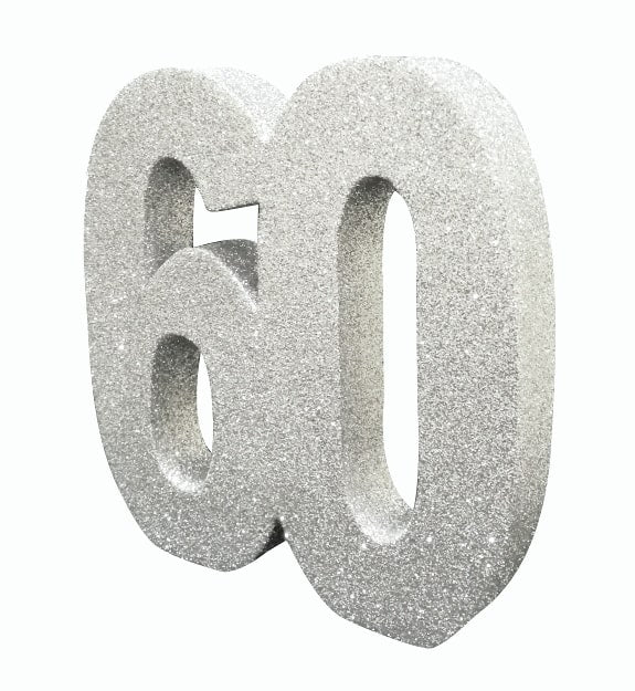 Number 60 Glitter Table Decoration Silver