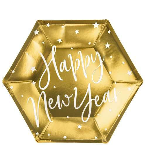 Hexagonal Shaped Gold Happy New Year - 6pk