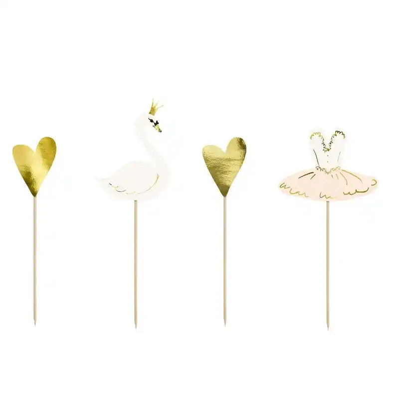 Lovely Swan Party Cake Toppers - 4pk