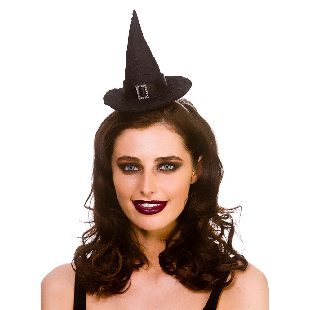 Mini Deluxe Satin Witches Hat On Headband