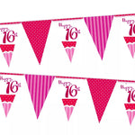 Perfectly Pink Happy 16th Birthday Paper Flag Bunting
