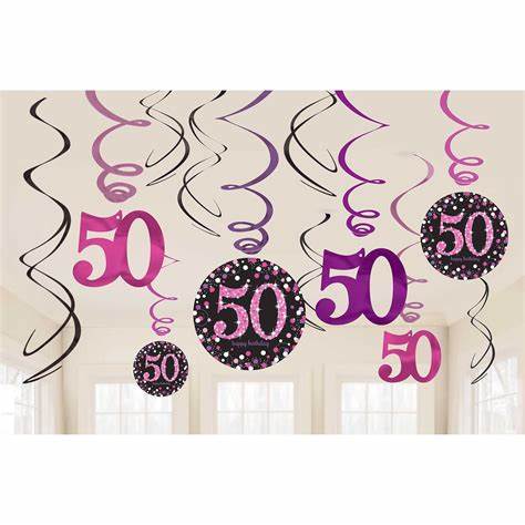 Aged Pink Sparkling Celebration Swirl Decorations - 12pk