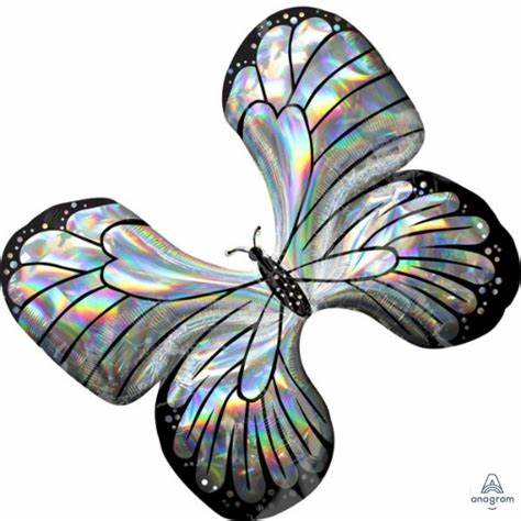 Silver Holographic Butterfly Foil Shape Balloon - 30"