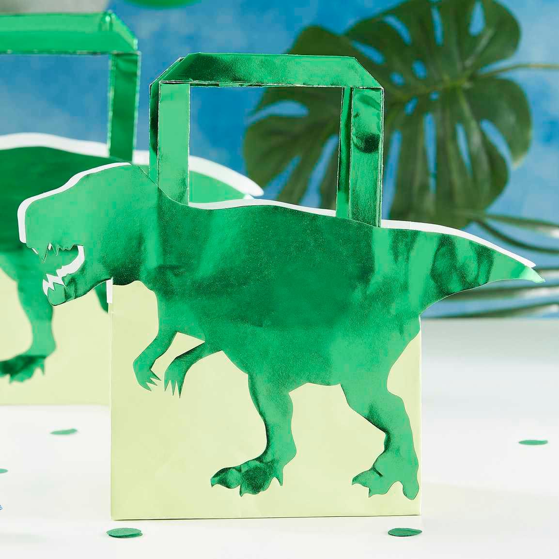 Roarsome Green Foiled Dinosaur Party Bags - 5pk