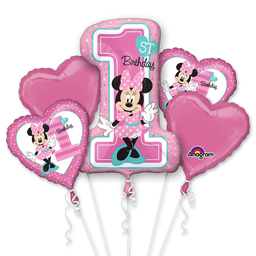 Disney Minnie Mouse 1st Birthday Foil Balloon Bouquet - 5pcs