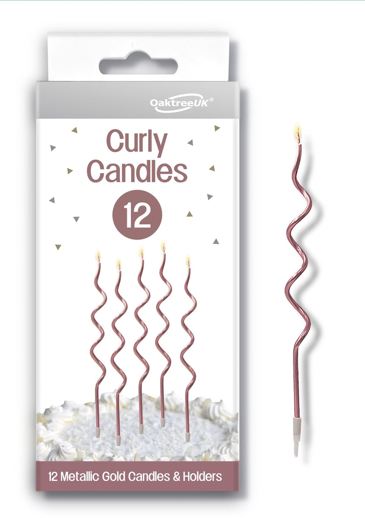 Curly Candles x 12 with Holders - Rose Gold