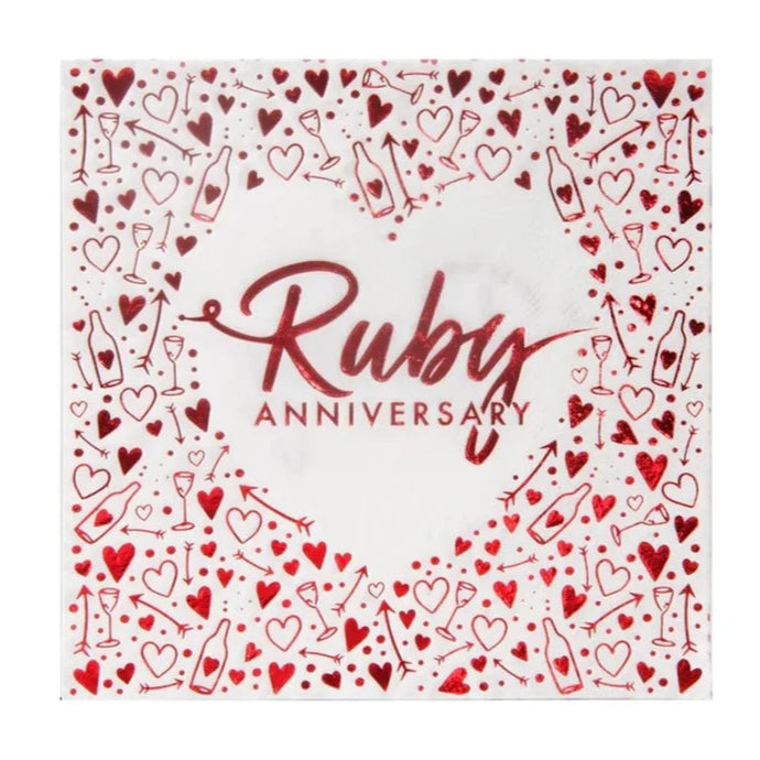 40 Years Ruby Anniversary Foil Stamped Paper Napkins - 16pk